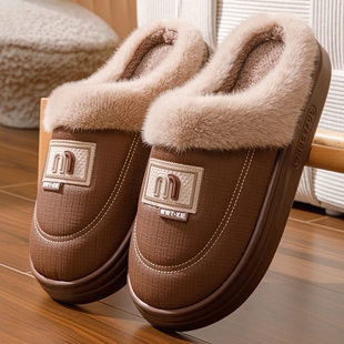 冬季PU皮面防水棉拖鞋男女月子加厚EVA厚底防滑居家室内外穿男鞋