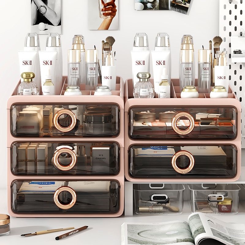 化妆品收纳盒桌面梳妆台护肤品置物架口红整理桌上抽屉式小盒子