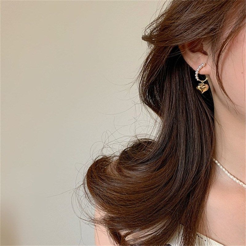 srrmhyn韩国金属爱心珍珠耳环设计师高级感轻奢优雅百搭耳