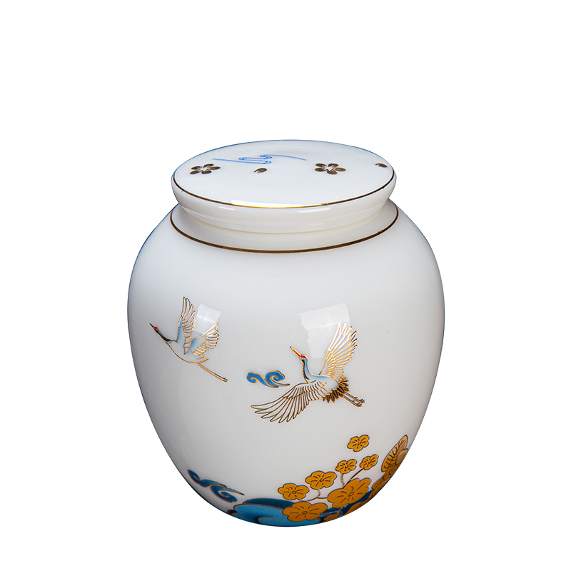 陶瓷羊脂玉白瓷茶叶罐小号描金储茶罐普洱糖果花茶红茶密封存储罐