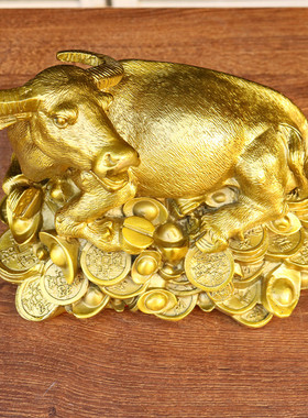 铜牛摆件纯铜生肖牛家居玄关大号金钱卧牛办公室桌面聚宝盆财字牛