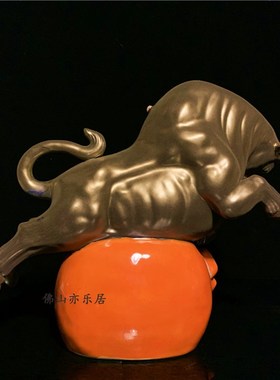 石湾陶瓷牛年摆件十二生肖玄关客厅动物装饰品商务节日送礼工艺品