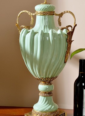 欧式陶瓷镶铜奖杯装饰坛高档古典奢华家居软装别墅样板工艺品摆件