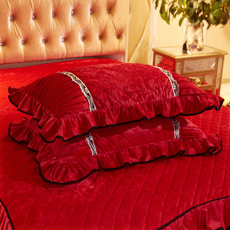 一对装蕾丝花边法莱绒枕头套珊瑚绒法兰绒单人加厚韩版水晶绒枕套