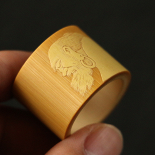 精品名家吴海洋纯手工留青雕刻达摩图老玉竹扳指竹雕文玩指环