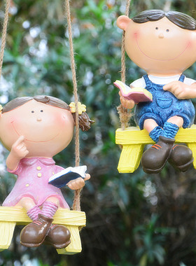 卡通小孩娃娃摆件花园庭院阳台园艺花盆景观制作提灯推车装饰工艺