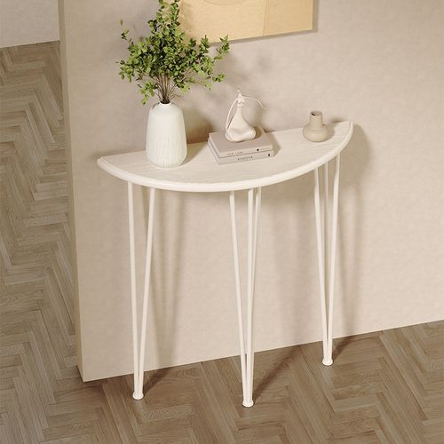 简约白色弧形实木玄关桌半圆入户走廊靠墙极窄小条案过道置物桌子