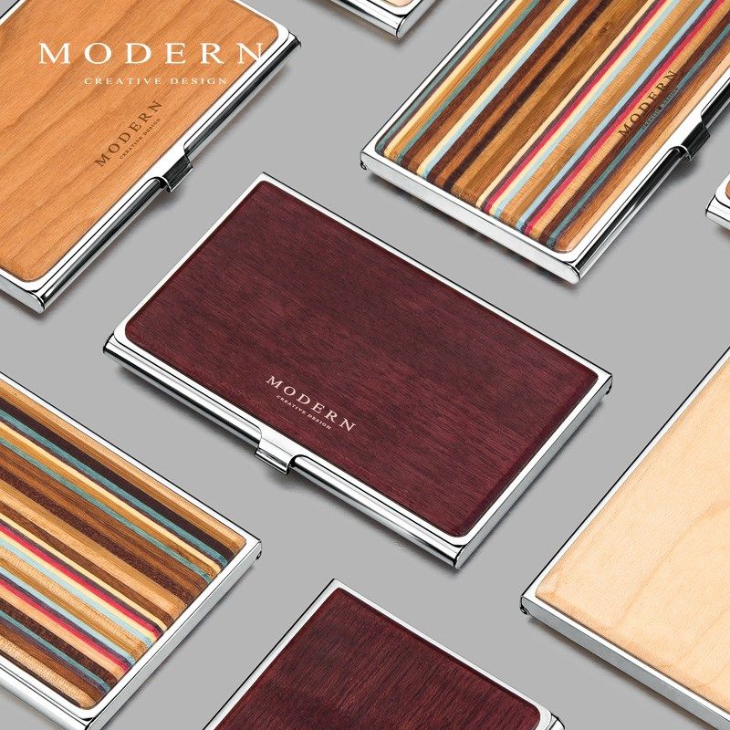 德国MODERN不锈钢名片夹 商务时尚木制名片盒 创意高档超薄大容量,文具电教/文化用品/商务用品,名片盒,淘宝优惠券,粉丝福利购,淘宝优惠卷