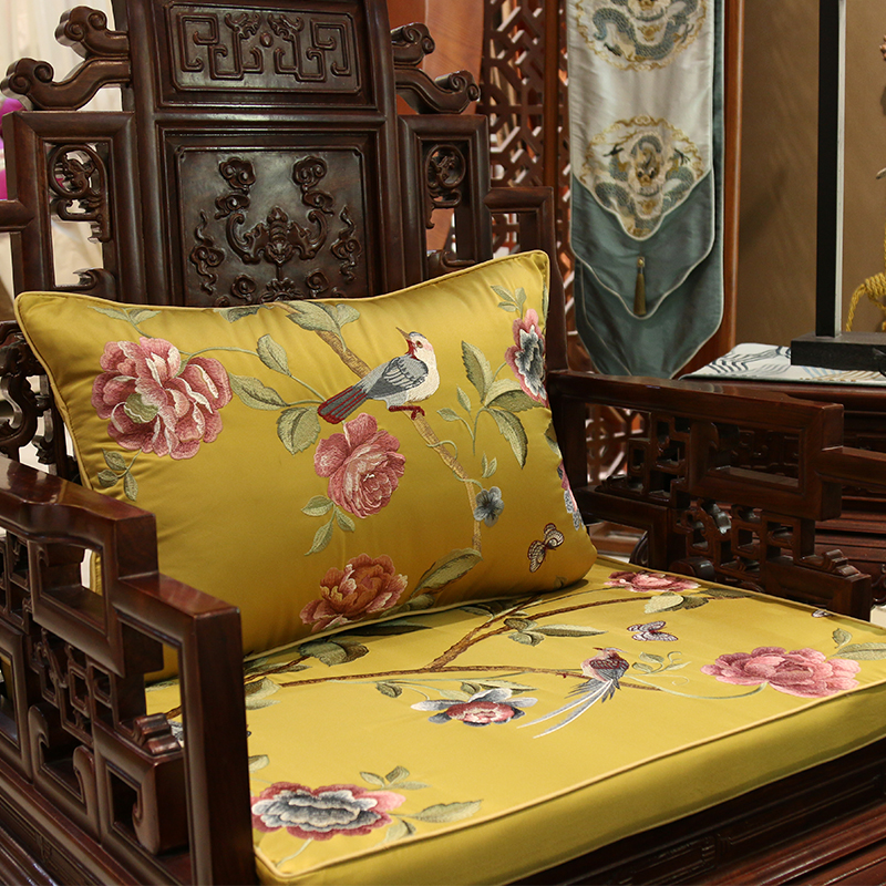 新古典中式花鸟红木沙发实木家具坐垫罗汉床飘窗垫子五件套定做