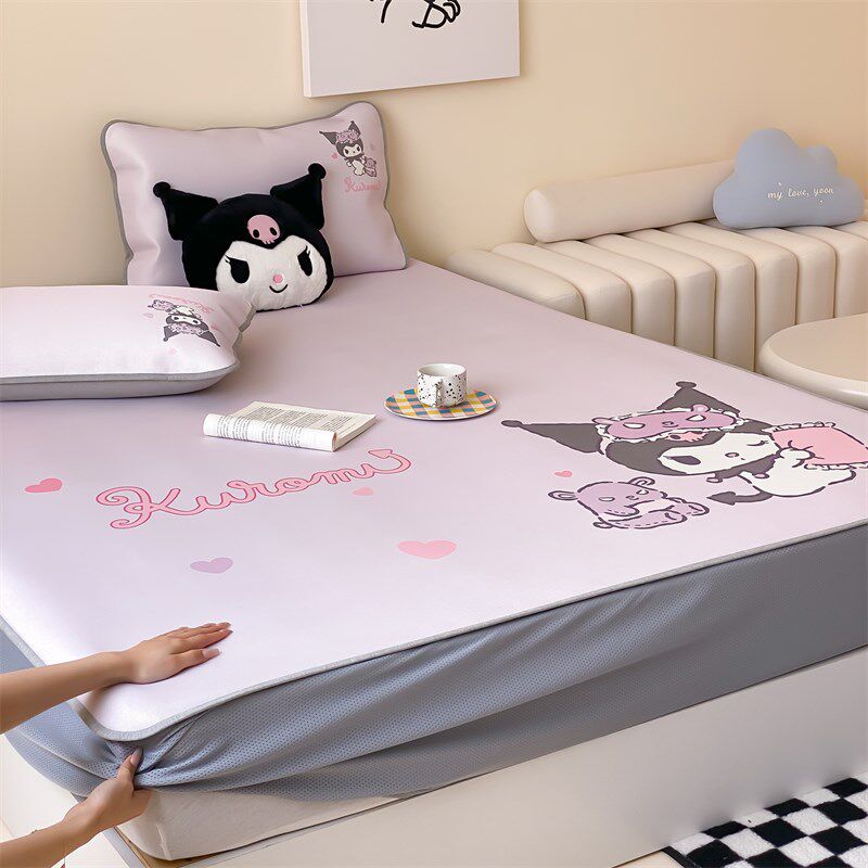 夏季可爱卡通冰丝凉席三件套可水洗机可折叠空调房软席子1.5米1.2