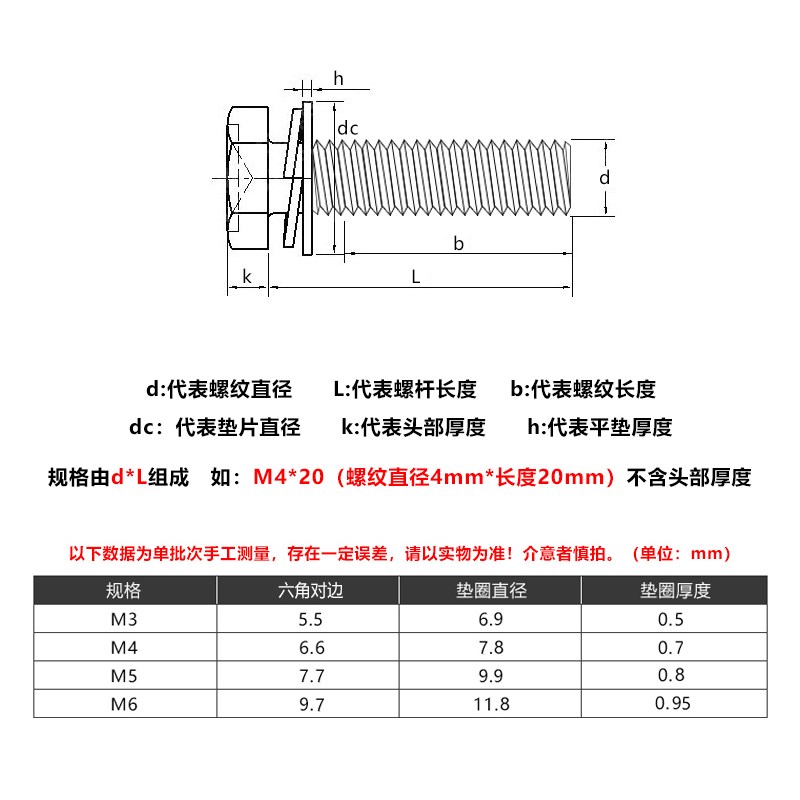 M4M5M6M8彩锌外六角组合螺丝螺栓带垫十字*x12x16x20x25x30x35x40