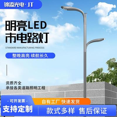 厂家LED市电路灯单臂双臂海螺臂6m8m城市道路照明路灯