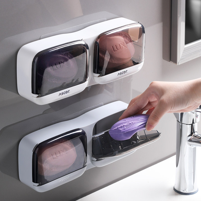 肥皂盒壁挂式沥水免打孔家用带盖卫生间2023新款排水香皂墙置物架