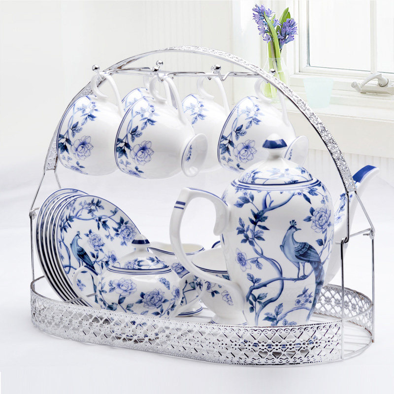 骨瓷咖啡杯套装英式咖啡套具欧式下午茶茶具15头套装带托盘花茶杯