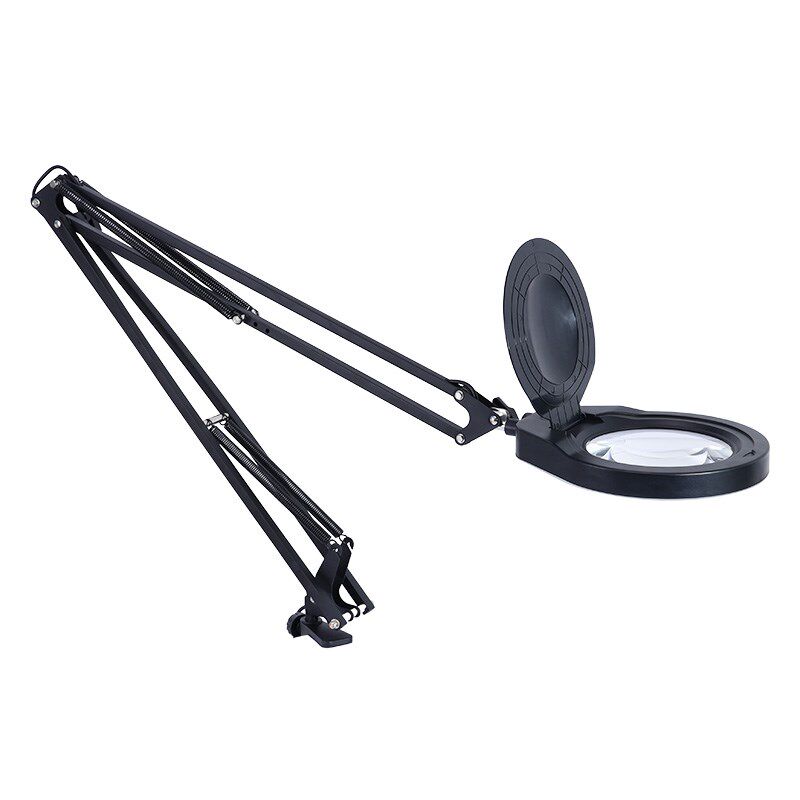 PDOK 夹式放大镜带80颗LED灯 亮度可调高清高倍夹台式支架放大镜