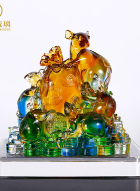 琉璃老鼠摆件生肖鼠可爱客厅家居卧室装饰桌面摆设搬新家创意礼物