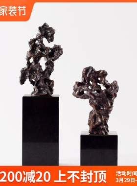 新中式太湖石摆件大理石客厅玄关博古架样板间创意橱窗隔断装饰品