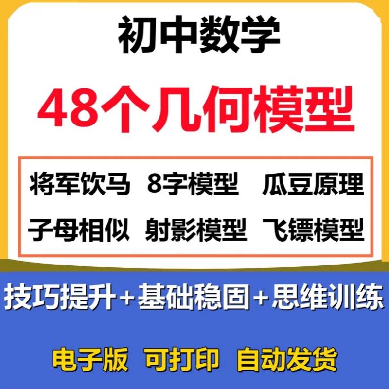 初中数学几何训练中考函数48个模型电子版中考数学专项压轴题通法
