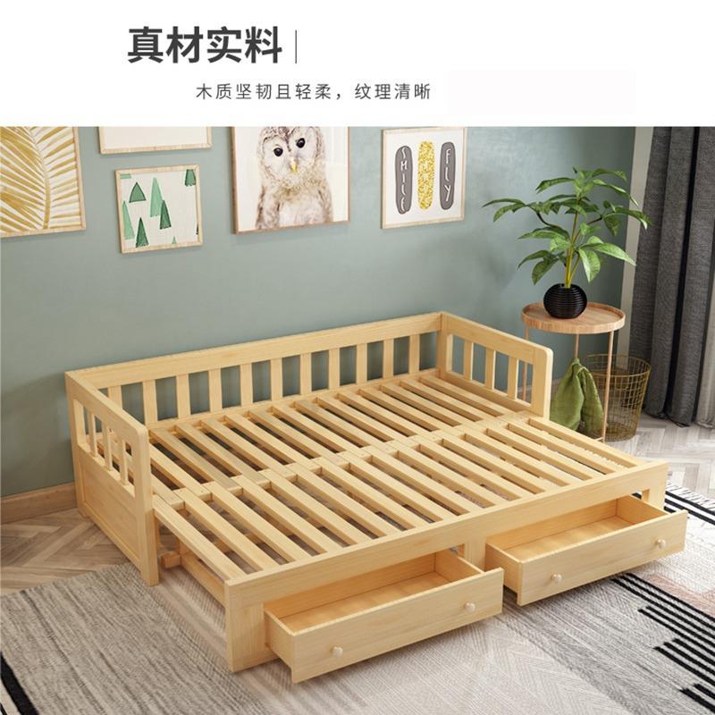 可折叠推拉沙发床多功能坐卧两用单人抽拉床小户型实木沙发床