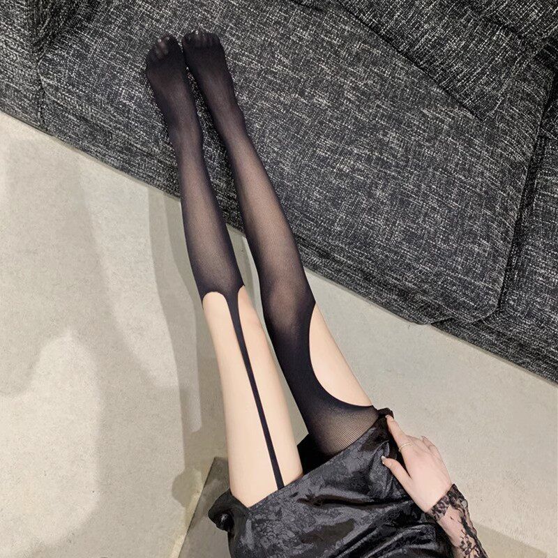 纯欲暗黑一体破洞性感黑丝对称辣连裤袜/打底袜