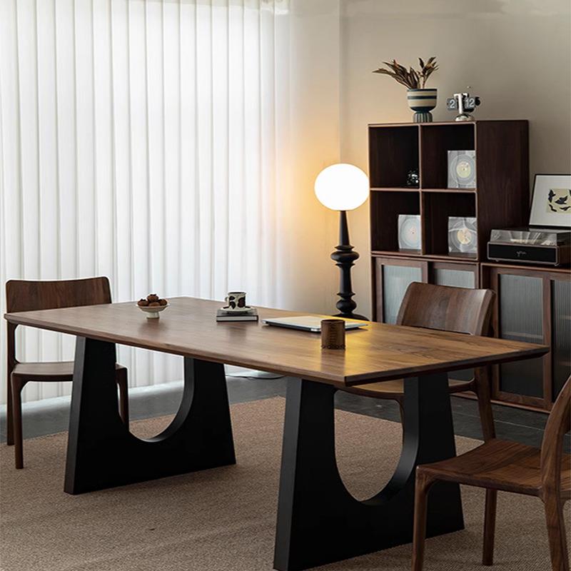 中古风北美黑胡桃木实木餐桌简约意式长方形复古大板工作台书桌