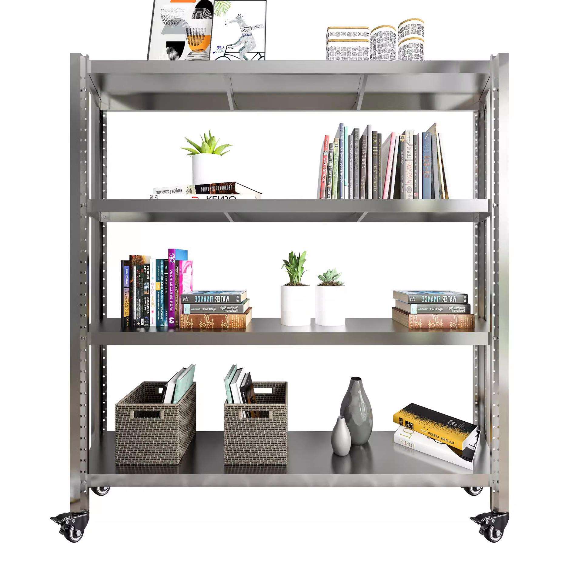 304不锈钢可移动带轮仓库仓储货架多层可调节家用展示置物储物架