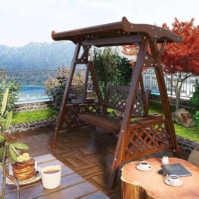 户外秋千吊椅家用室内阳台室外庭院实木荡秋千双人三人摇椅