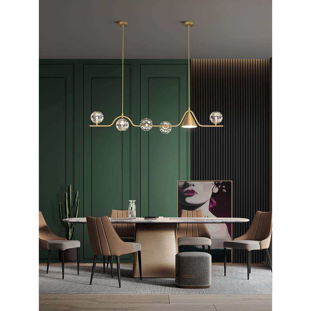 极简餐厅吊灯现代简约创意个性北欧轻奢全铜长条餐桌水晶吧台吊灯,3C数码配件,USB灯,淘宝优惠券,粉丝福利购,淘宝优惠卷