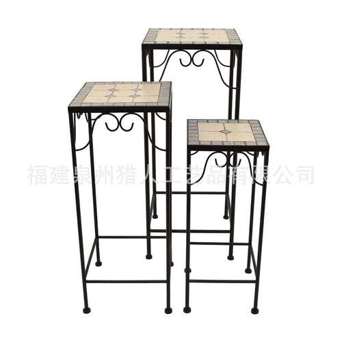 欧式复古方形马赛克铁艺花架两件套室内外装饰花架