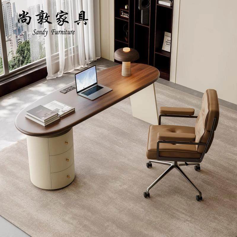 法式复古风书桌椅组合胡桃实木带柜高档轻奢电脑办公桌医美咨询桌