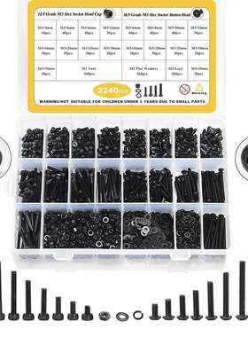 2240件M3螺母垫圈套件,M3x4MM-35MM,六角套筒按钮和盖头机器螺栓