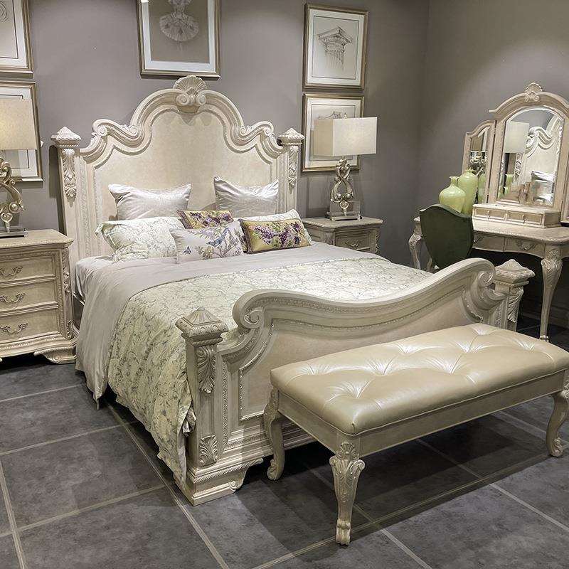 美式art轻奢实木床复兴印记雕花床法式乡村复古做旧1.8米双人床