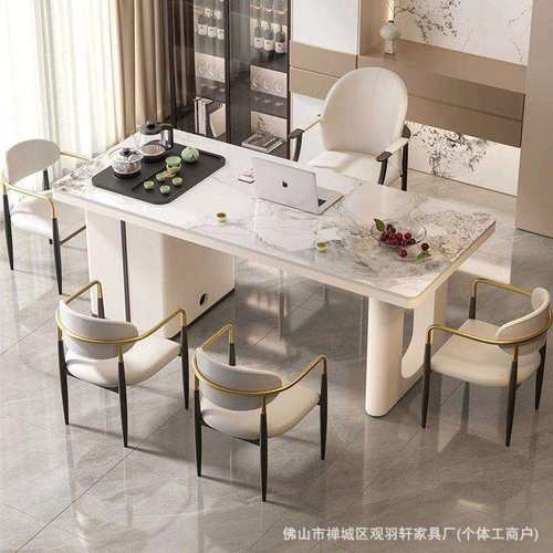 茶桌一体一整套奶油风岩板茶桌椅组合现代轻奢阳台泡茶桌家用茶台