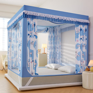梦菲雪旗舰店2025新款遮光帘防摔防尘三开门坐床式蚊帐家用1.5米/1.8m床幔纱帐