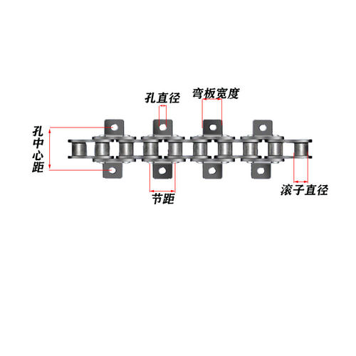 4分08B工业传动弯板输送链条单双排单侧双侧单孔双孔带耳滚子链条