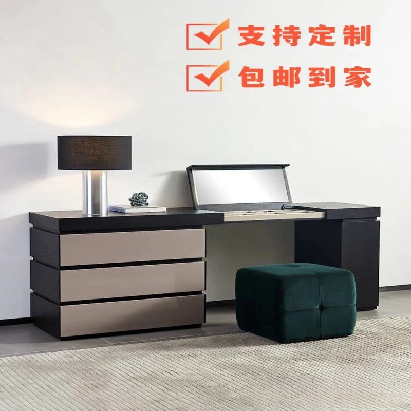 新品意式极简烤漆梳妆台桌网红翻盖镜子化妆台桌卧室一体电视柜