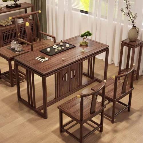 新中式老榆木茶桌小户型阳台茶桌椅组合实木禅意茶台功夫泡茶桌