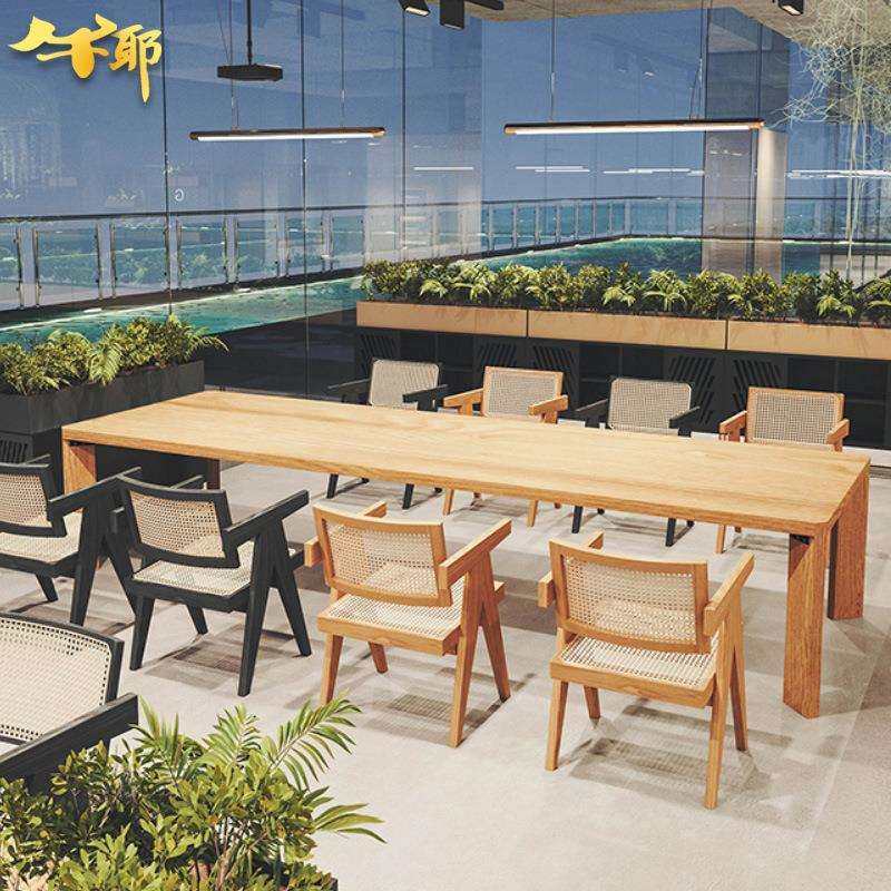 北欧民宿长方形实木长桌原木长条桌大型会议办公桌休闲洽谈桌椅,3C数码配件,USB灯,淘宝优惠券,粉丝福利购,淘宝优惠卷