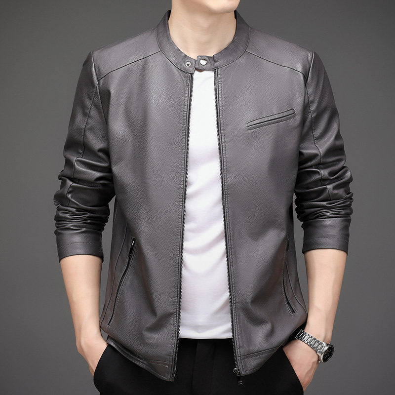 新品皮夹克PU皮衣软皮男士秋冬轻商务休闲立领简约百搭夹克外套