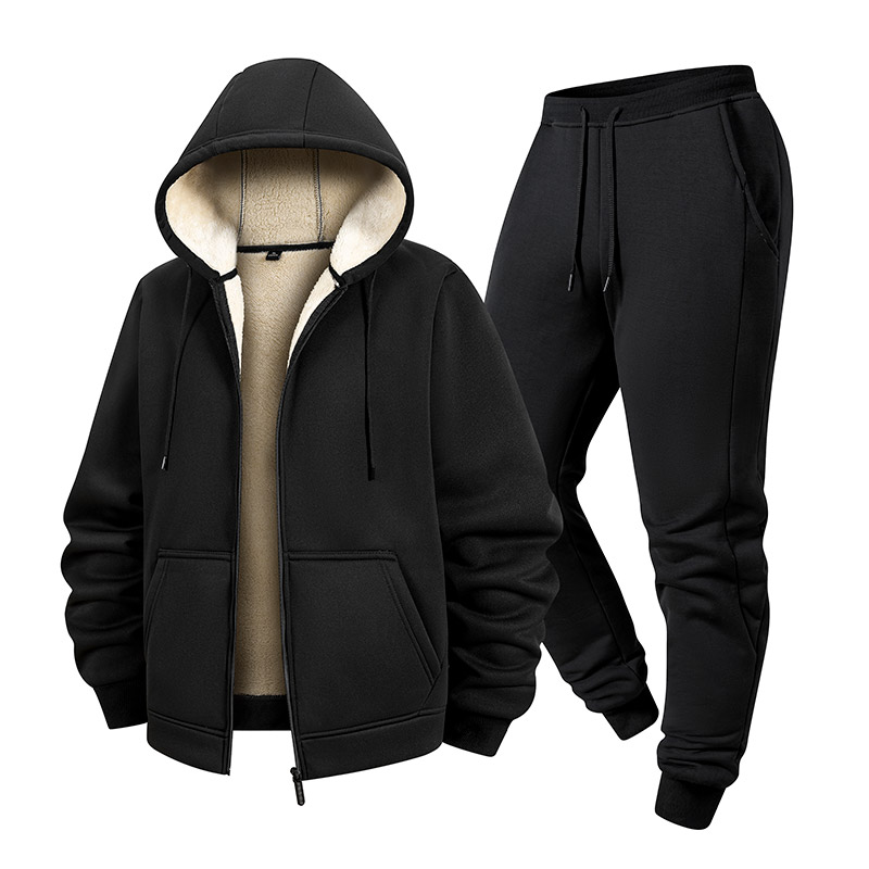 运动套装男春秋季中青年跑步两件套连帽外套休闲运动服加绒加厚