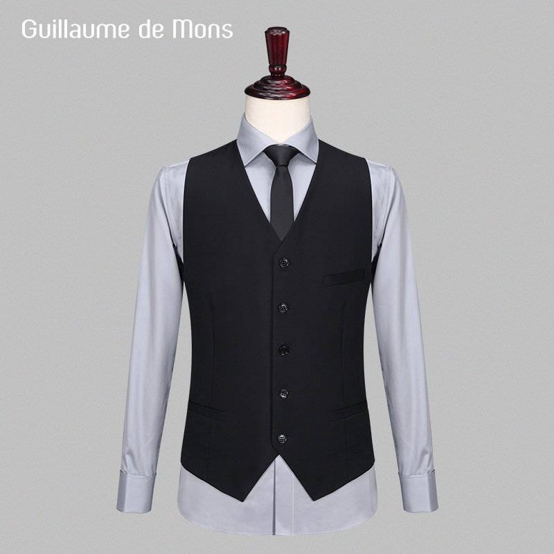 【澳嘉】男士羊毛西装马甲黑色职业商务西服套装三件套马夹背心