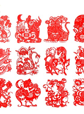 非遗文化手工剪纸礼品 彩色十二生肖剪纸套装 中国风剪纸送外国友