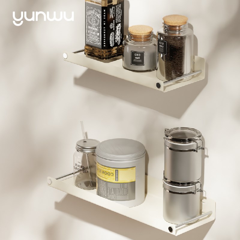 云物生活厨房免打孔墙壁挂式置物架调味罐调料盒收纳架金属多功能