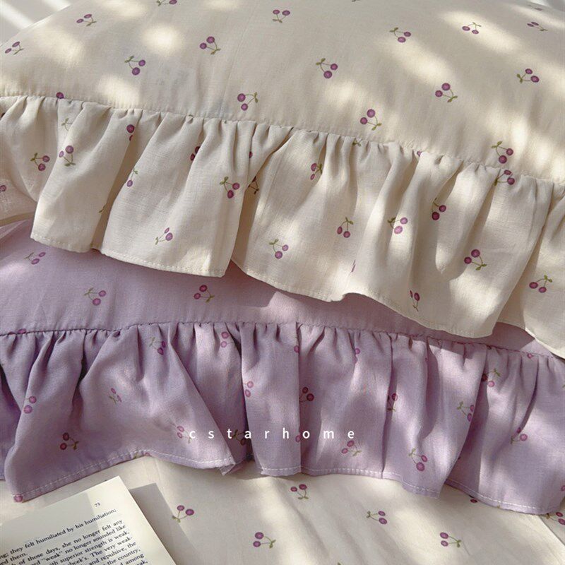 紫薯小樱桃~少女风宿舍春秋透气纯棉双层纱被套枕套床单床笠定制