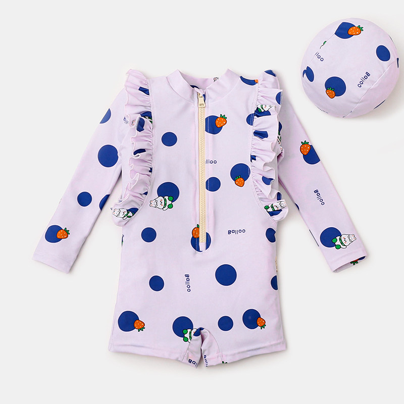 女孩夏季泳装波点儿童连体长袖游泳衣女童小童洋气可爱中大童泳衣