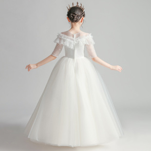 女童生日公主裙洋气小女孩礼服蓬蓬纱花童婚礼儿童走秀钢琴演出服