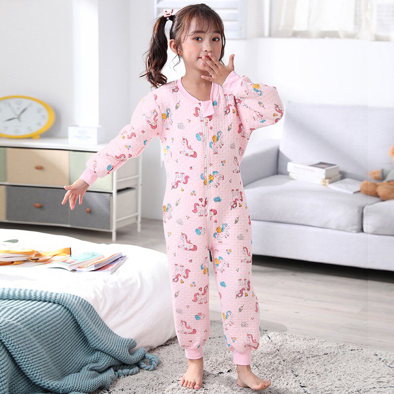 儿童连体睡衣秋冬纯棉夹棉加棉加厚款宝宝男童女童春秋大童睡袋厚