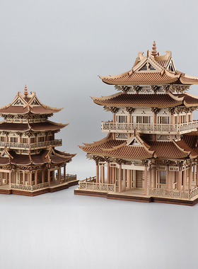 新中式创意古建筑艺术品书房办公桌酒店展示柜样板间软装饰品摆件