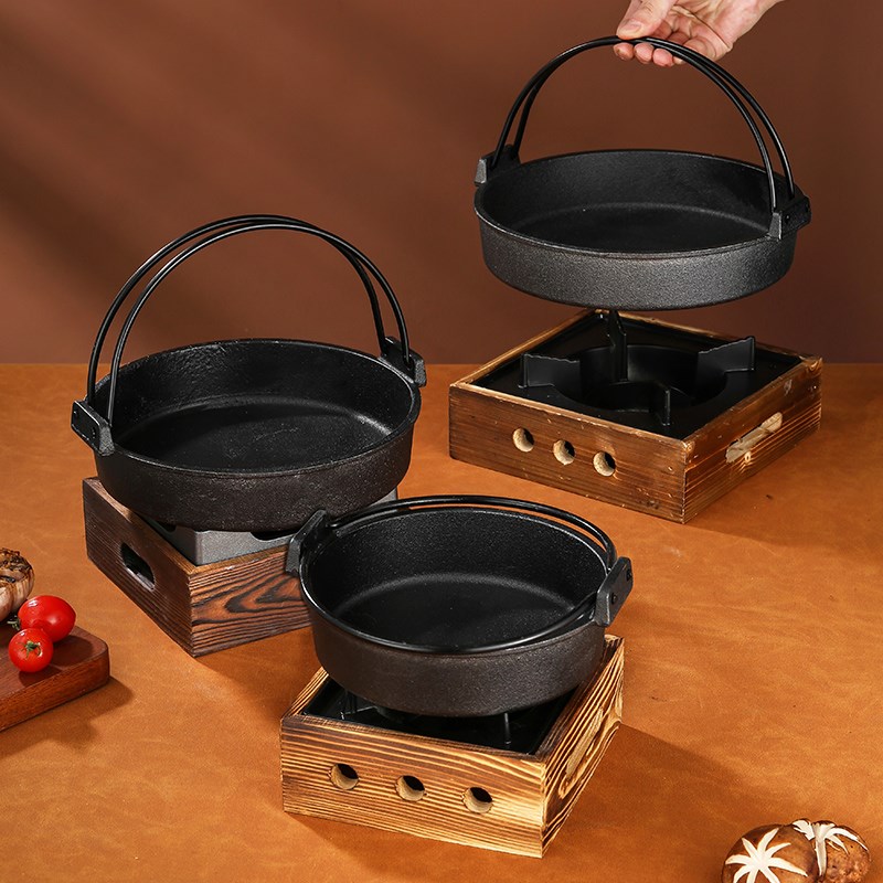 铸铁寿喜锅日式餐厅火锅酒精加热炉关东煮干锅炉平底锅手提汤锅
