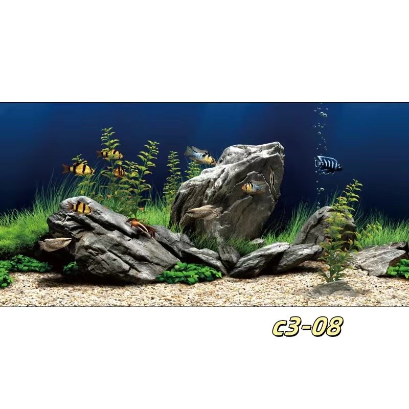 鱼缸背景贴纸高清3d立体鱼缸画海底造景装饰画外贴鱼缸背景贴纸画